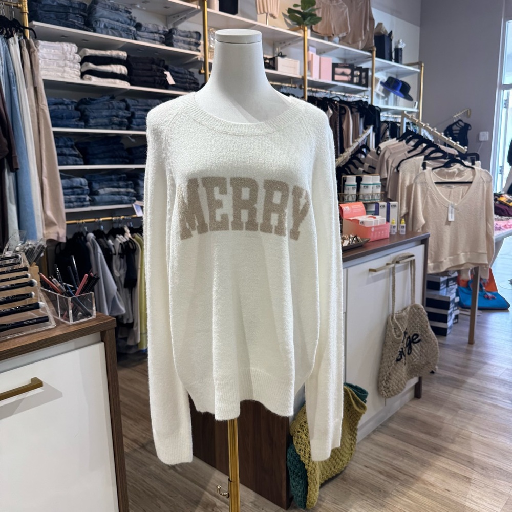 Z Supply Women's White and Tan 'Merry' Sweater